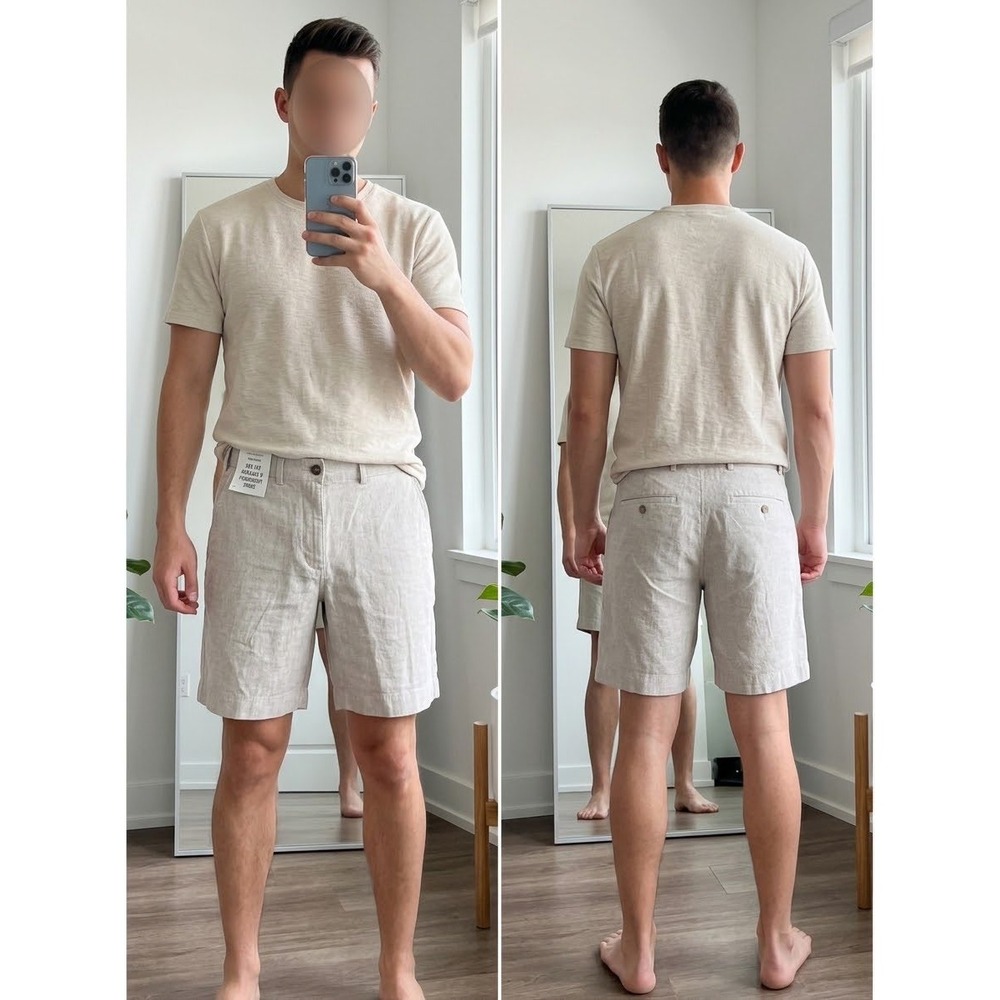 NWT Abercrombie & Fitch Mens 30 Linen Blend 8" Relaxed Plainfront Shorts Beige